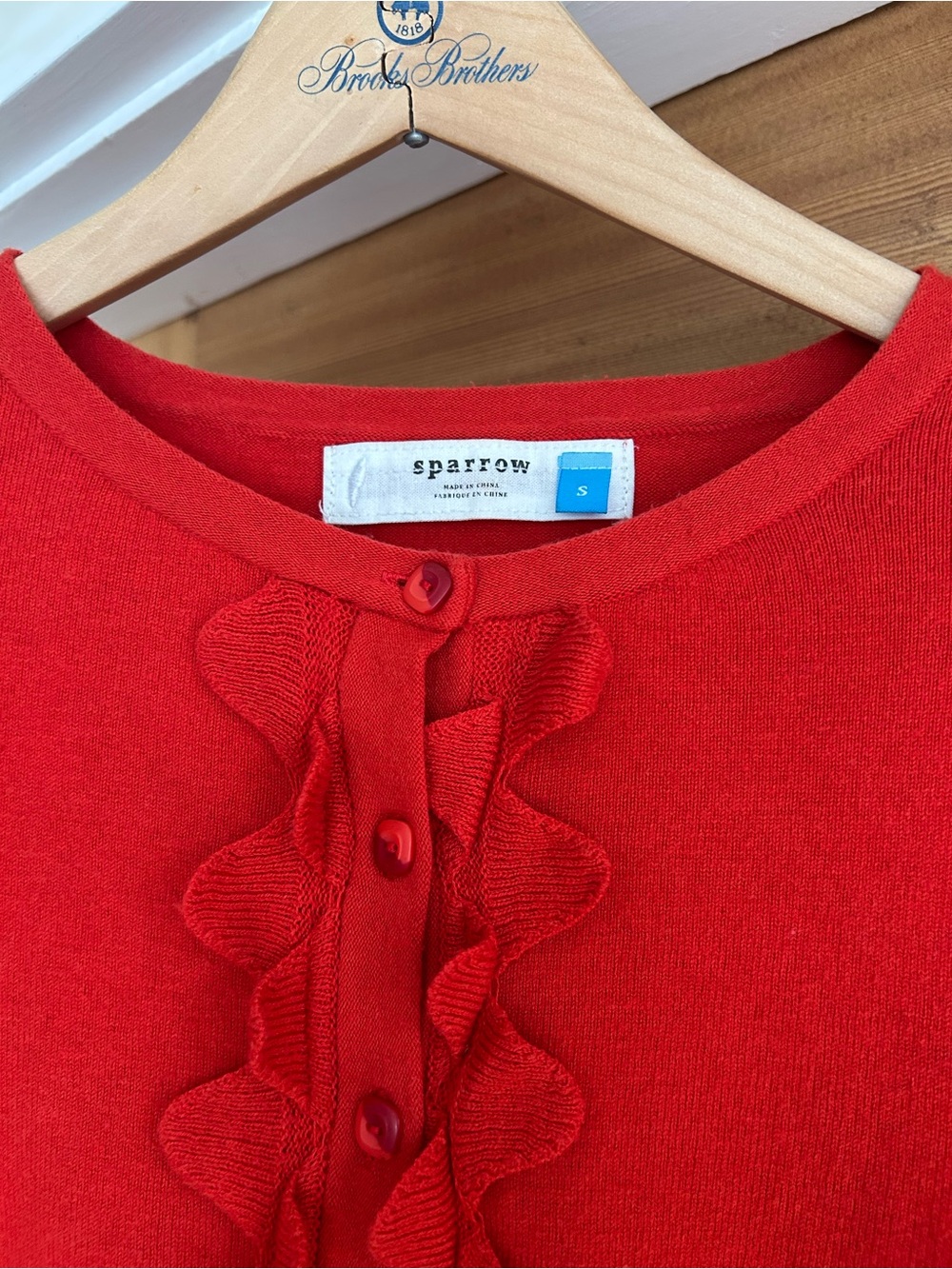 sparrow Bright Red Ruffle-Trim Button Cardigan - Picture 2 of 4